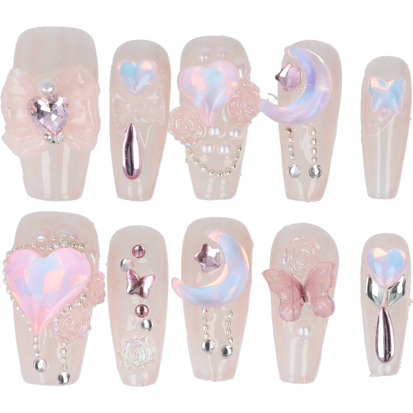 Handmade Press on nails Dreamy Moon Love Medium