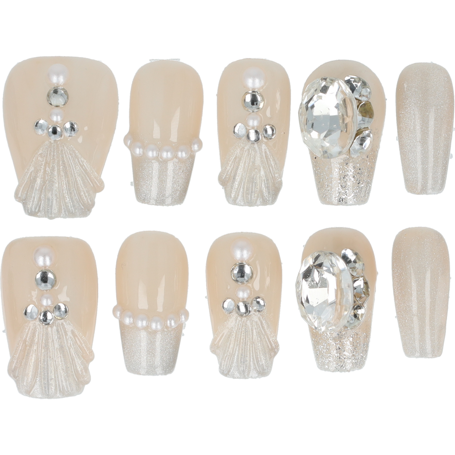 Handmade Press on nails Crystal Nude Elegance Short