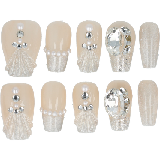 Handmade Press on nails Crystal Nude Elegance Short
