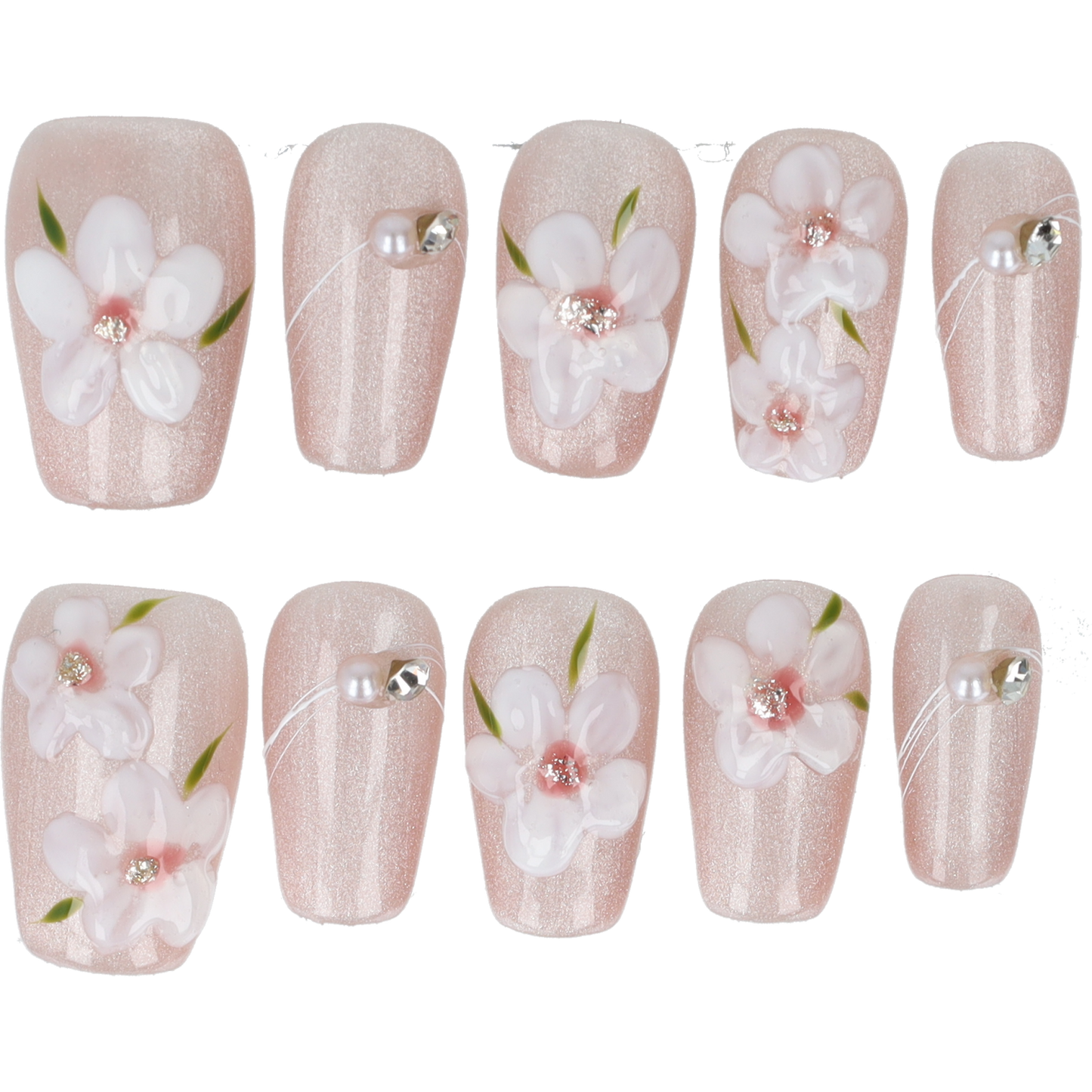 Handmade Press on nails Sakura Pink Short