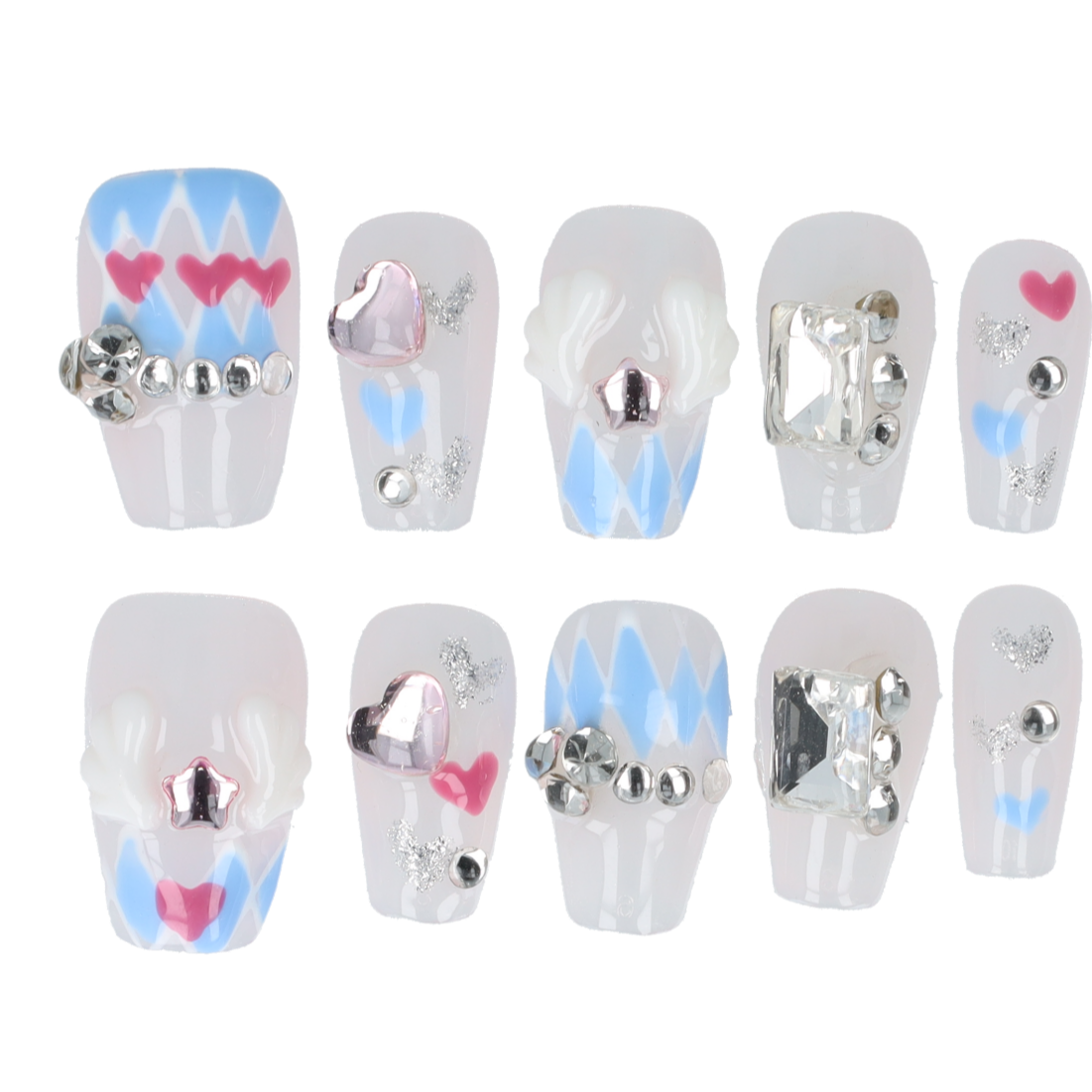 Handmade Press on nails Heartbeat Gem short maat s
