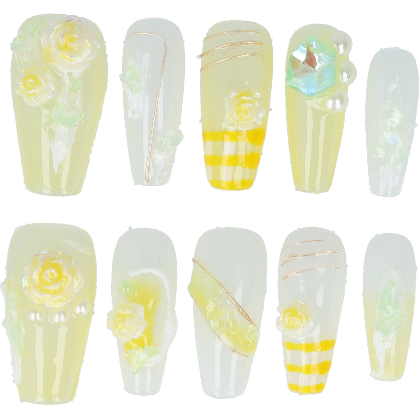 Handmade Press on nails Yellow Blossom Chic Medium maat s