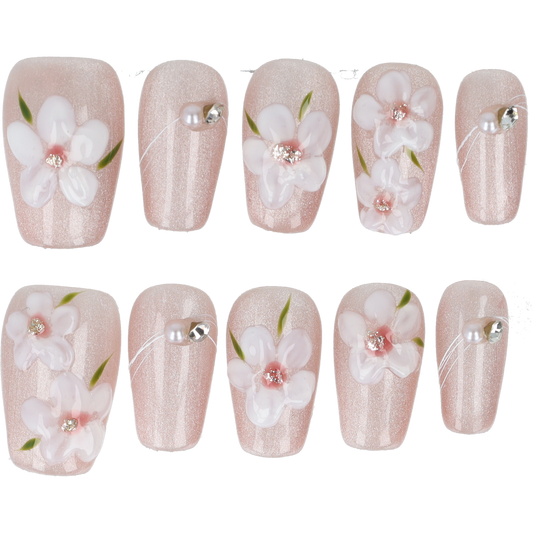 Handmade Press on nails Sakura Pink Short